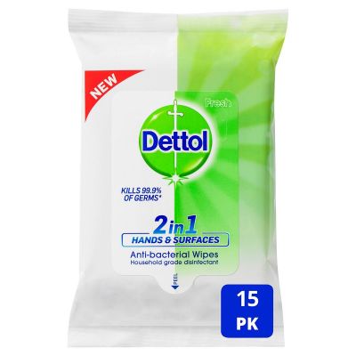 Dettol 2 in 1 Anti-Bacterial Hand and Surface Wipes 15