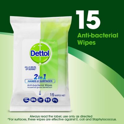 Dettol 2 in 1 Anti-Bacterial Hand and Surface Wipes 15