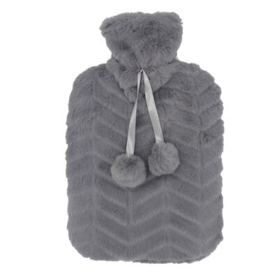 Fortuna Hot Water Bottle With Fur Cover Light Grey