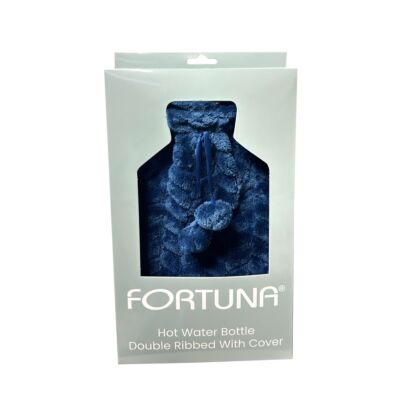 Fortuna Hot Water Bottle w/Fur Cover Navy