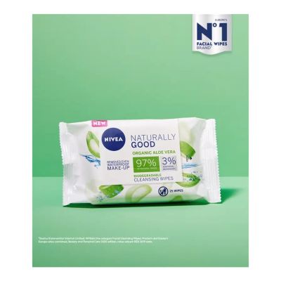 NIVEA NATURALLY GOOD BIODEGRADABLE ALOE VERA CLEANSING WIPES 25 pc